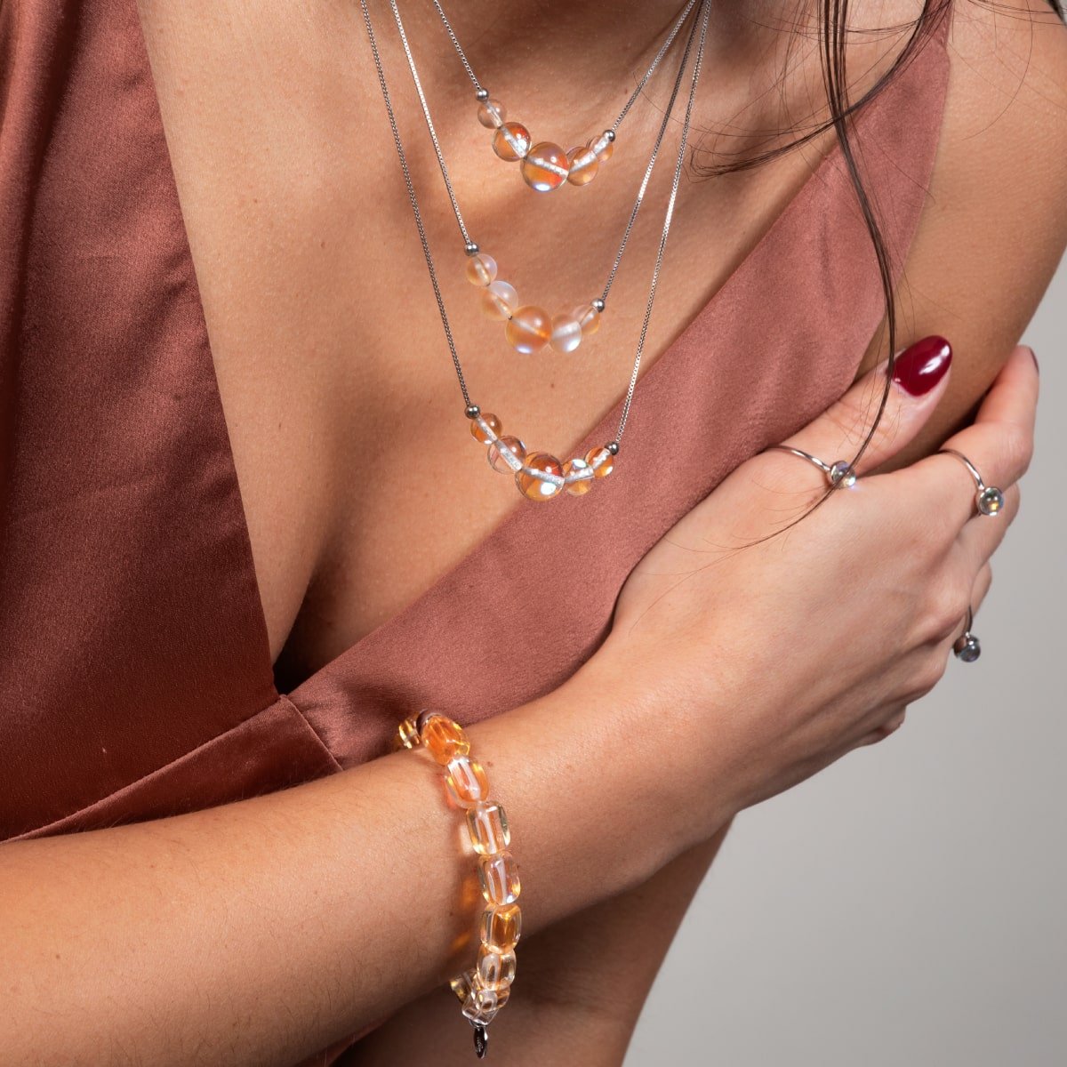 Champagner-Supernova | 925er Sterlingsilber | Halskette mit Galaxie-Glas-Unendlichkeitsverschluss